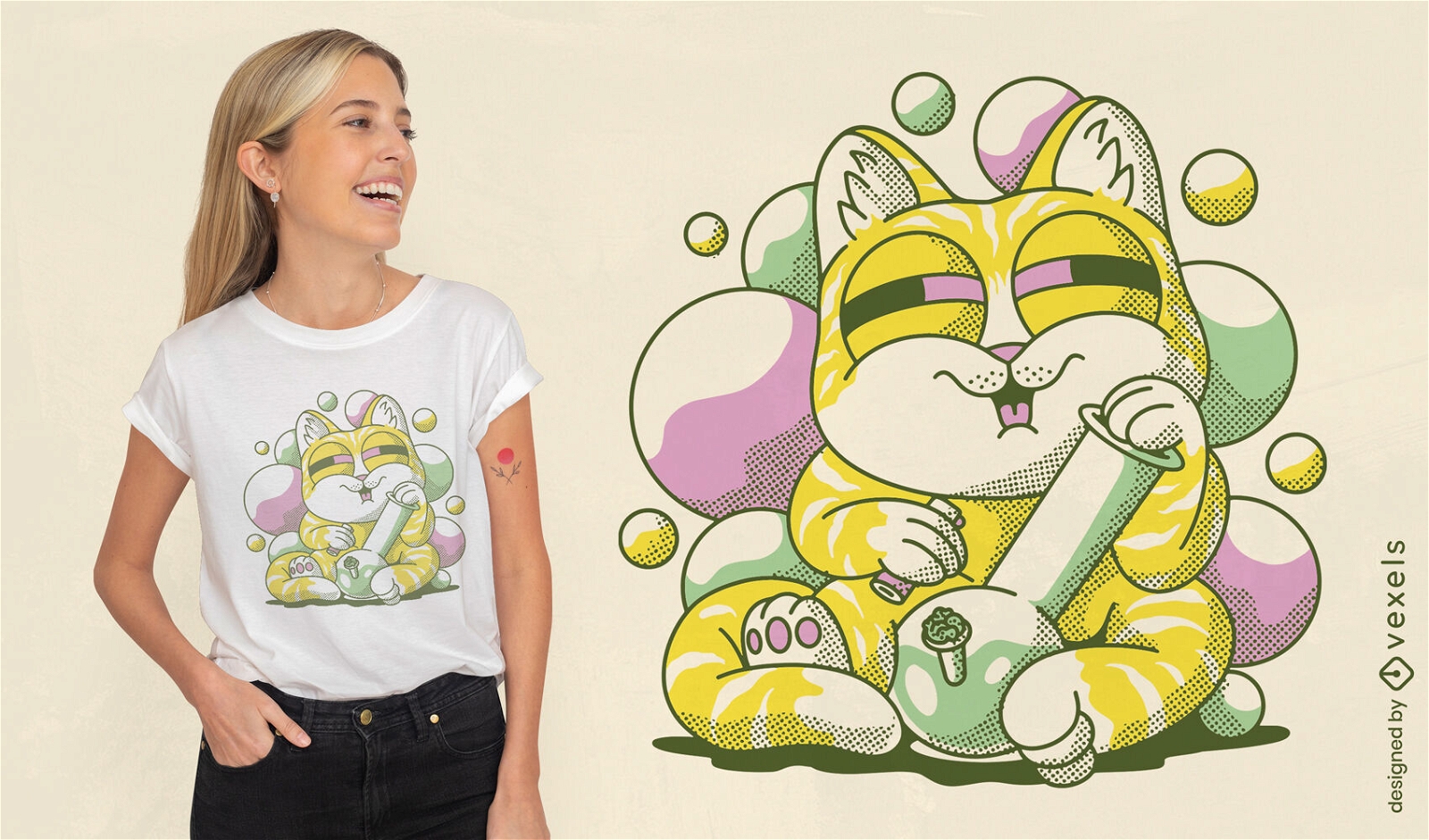 Cannabis-Bong-Katzen-Cartoon-T-Shirt-Design