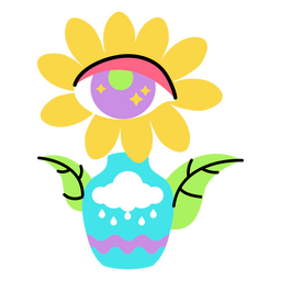 Psychedelic vase with flowers PNG Design