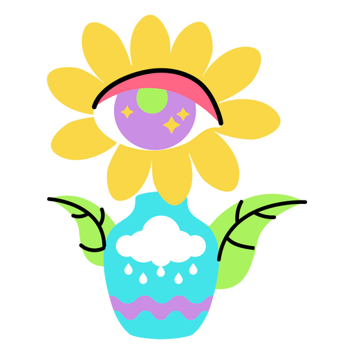 Florero psicodélico con flores. Diseño PNG