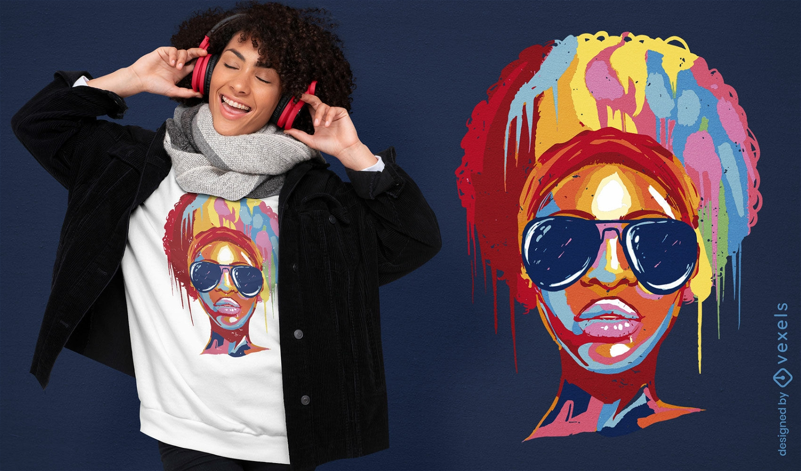 Buntes Porträt-T-Shirt-Design der schwarzen Frau
