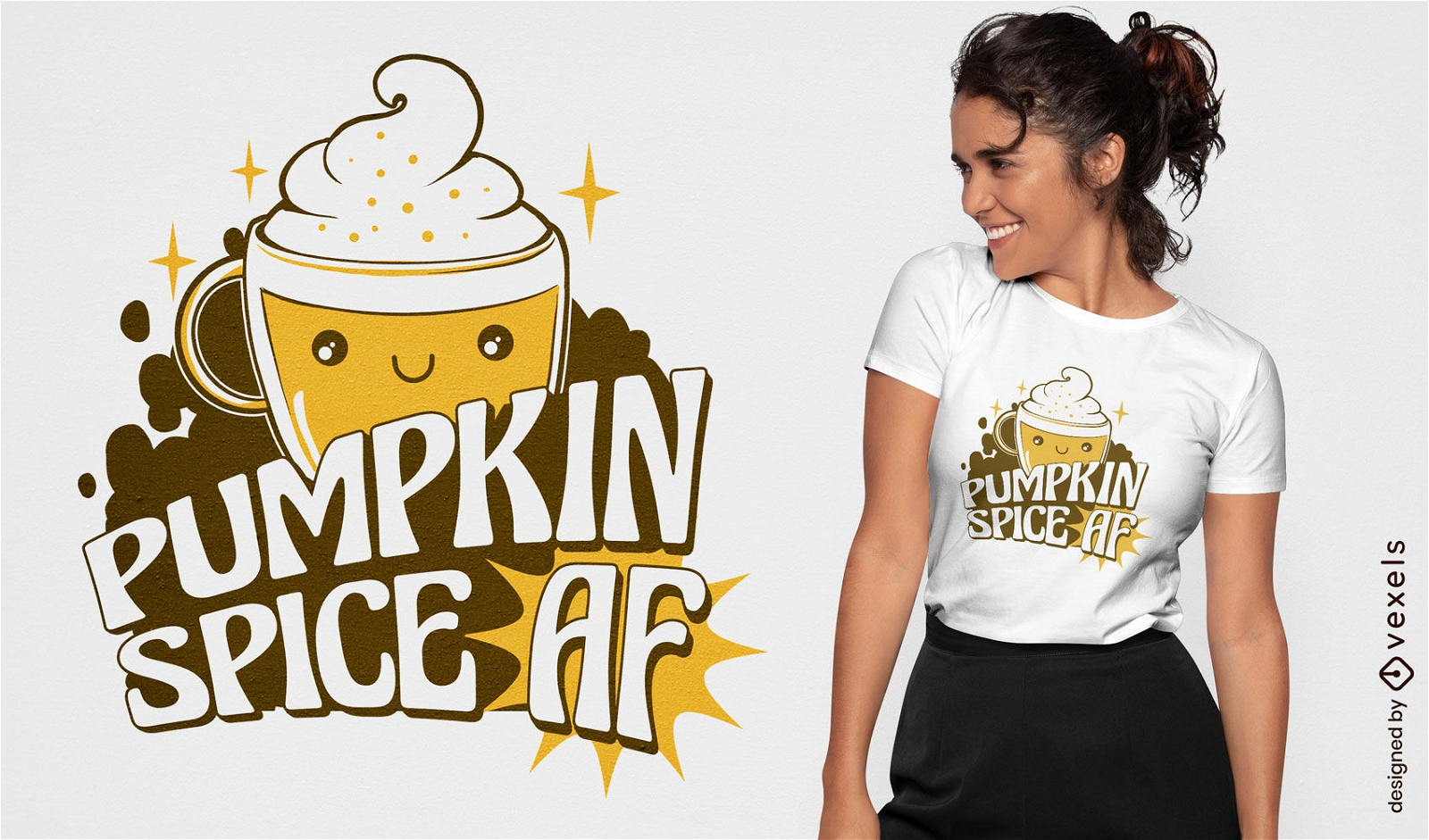 Cute pumpkin spice coffee cartoon t-shirt design