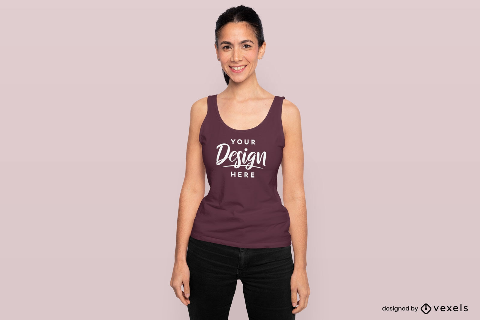 Brunette woman ponytail with tank top t-shirt mockup