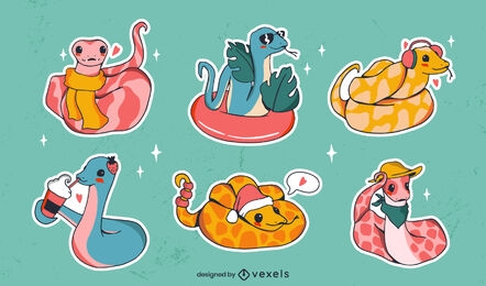 Snakes with accesories stickers set