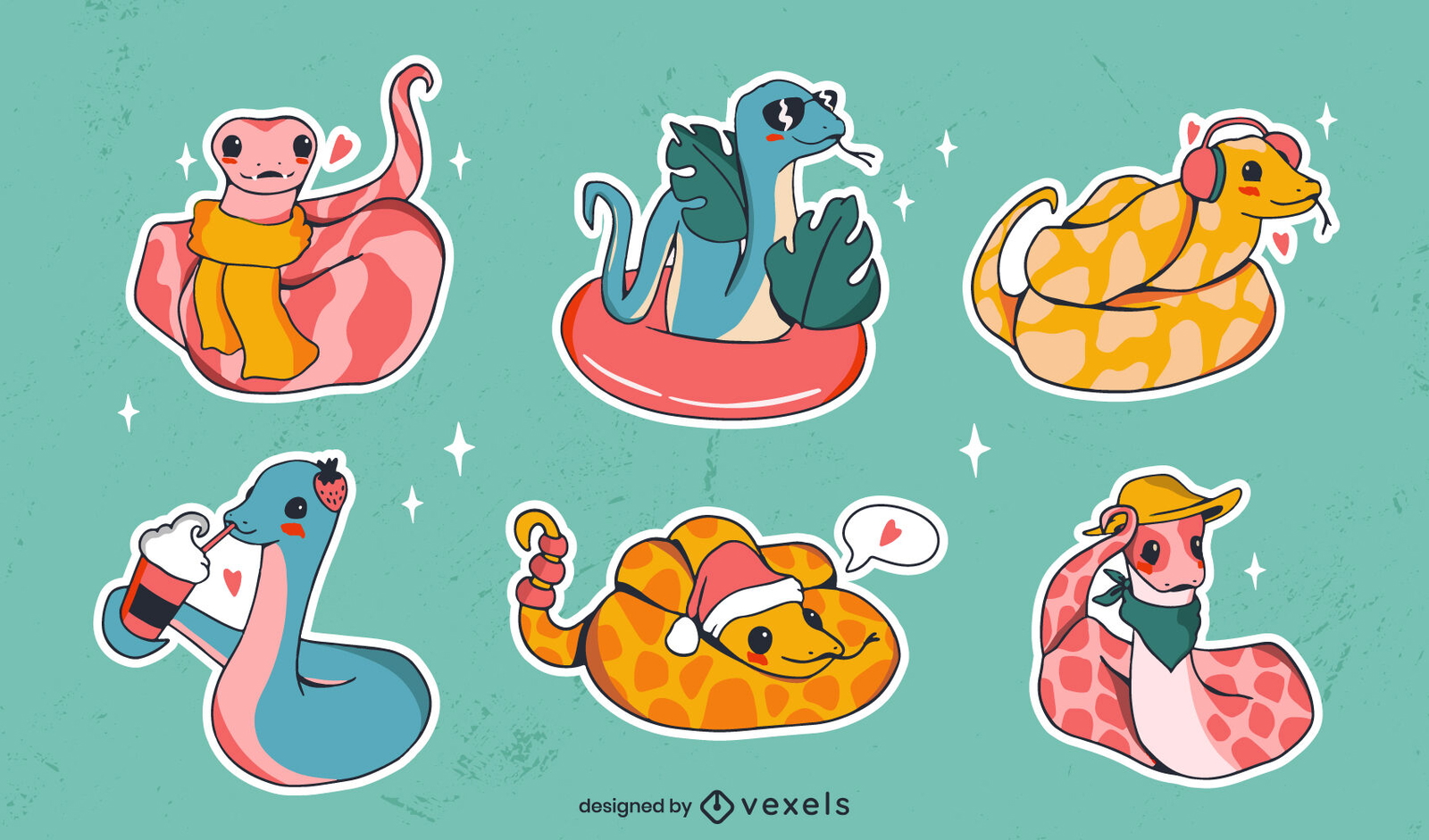 Snakes with accesories stickers set