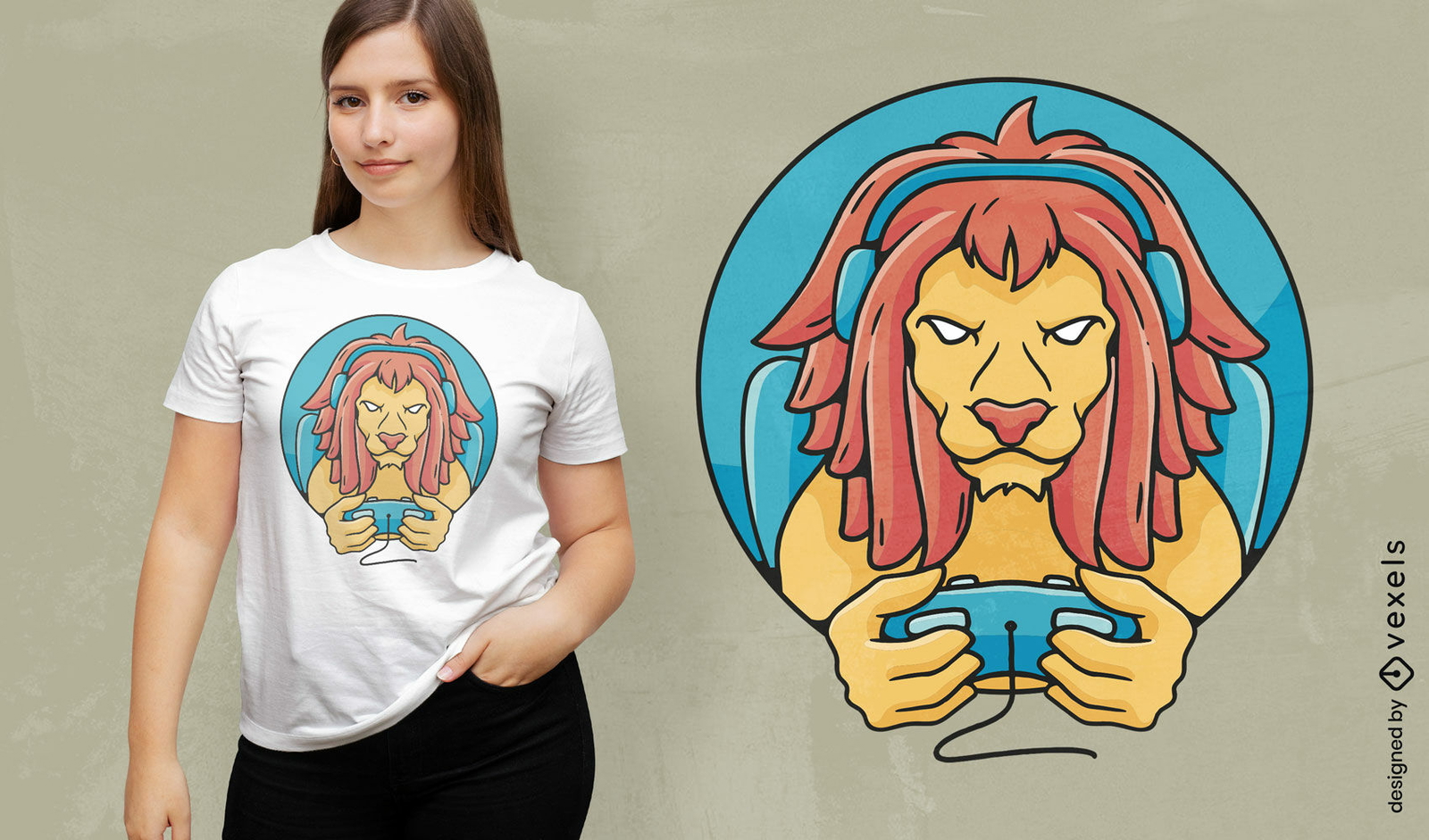 Gamer-Löwe-Charakter-T-Shirt-Design