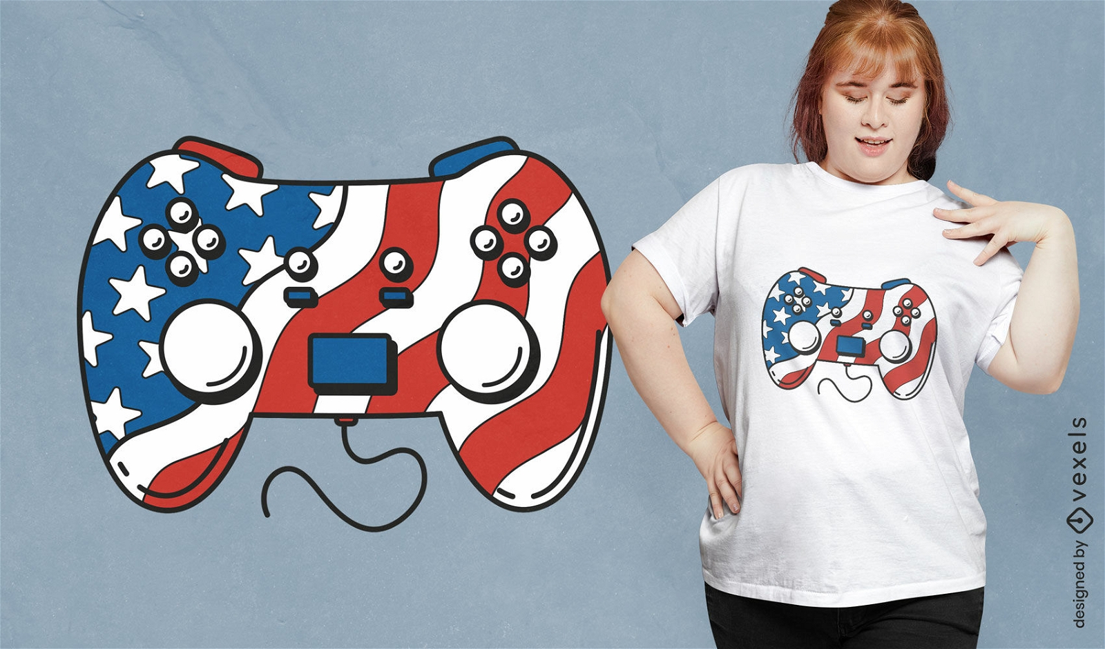 Diseño de camiseta de joystick de bandera estadounidense