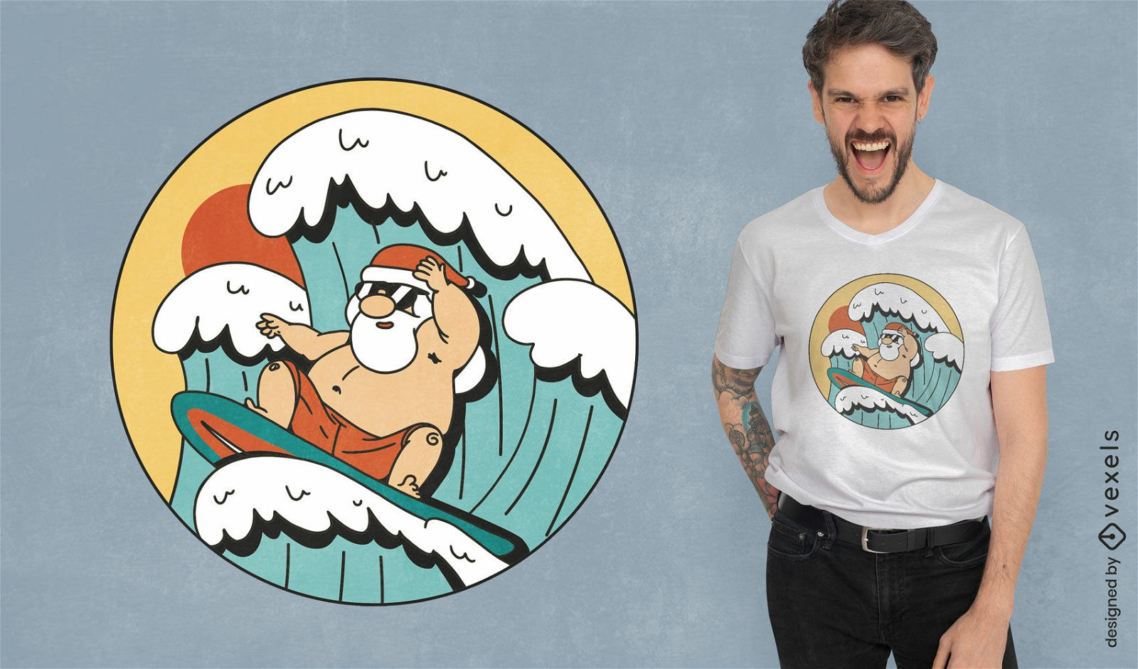 Surf-Weihnachtsmann-T-Shirt-Design