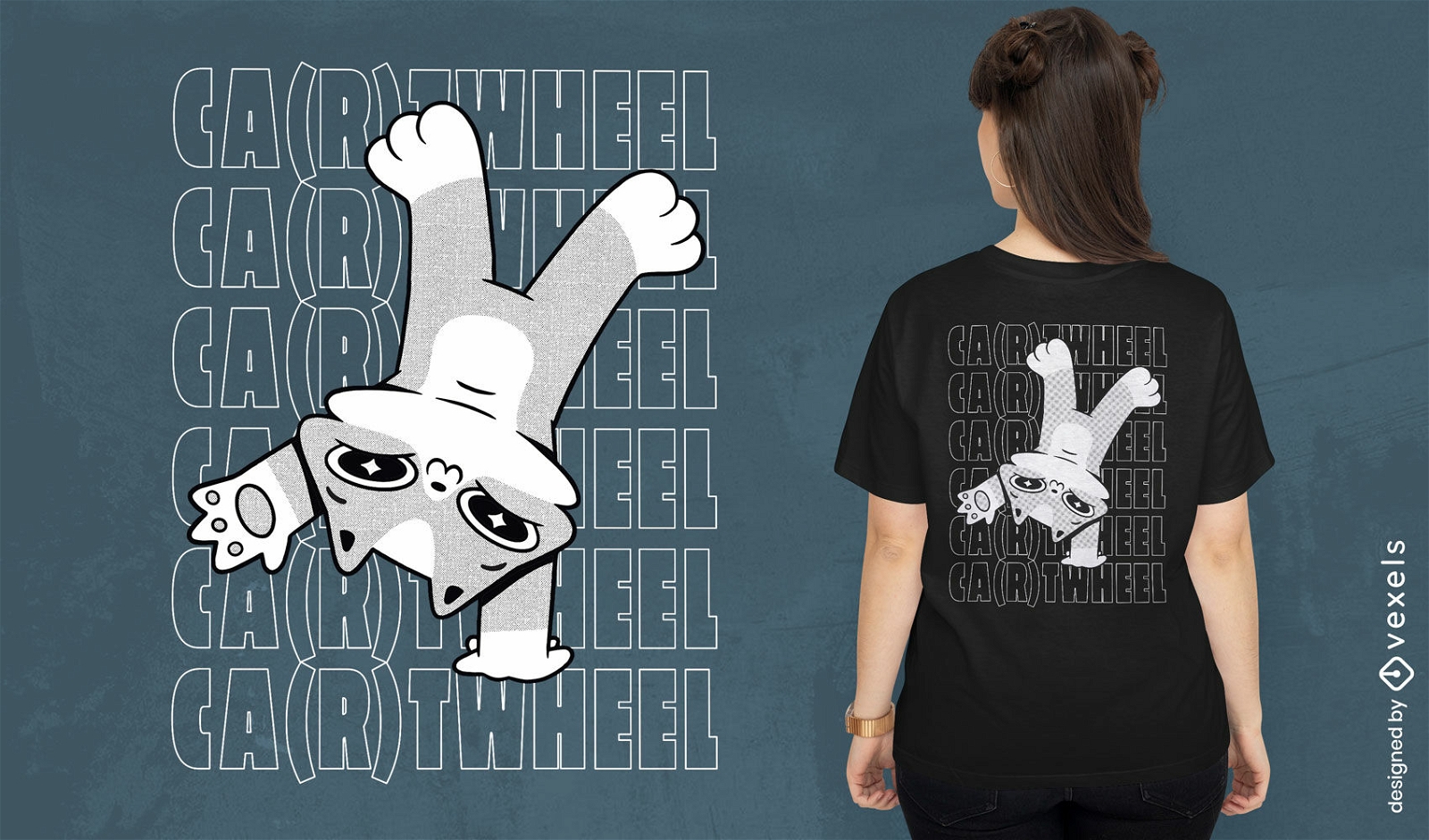 Cat cartwheel cartoon t-shirt design