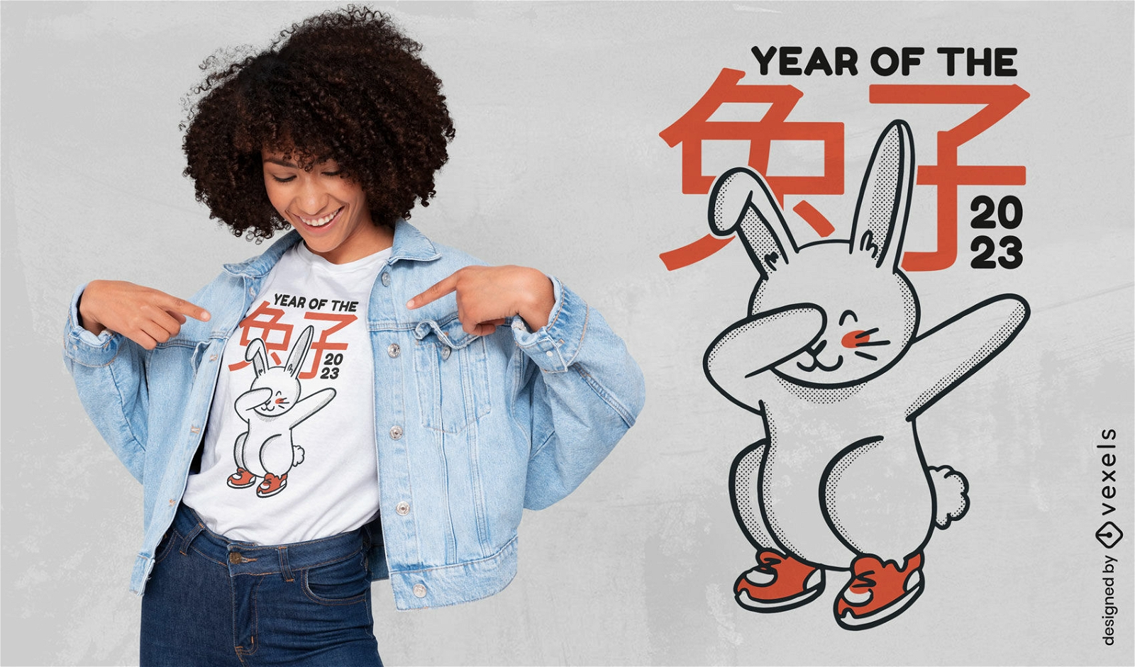 Lindo año del diseño de camiseta de conejo.
