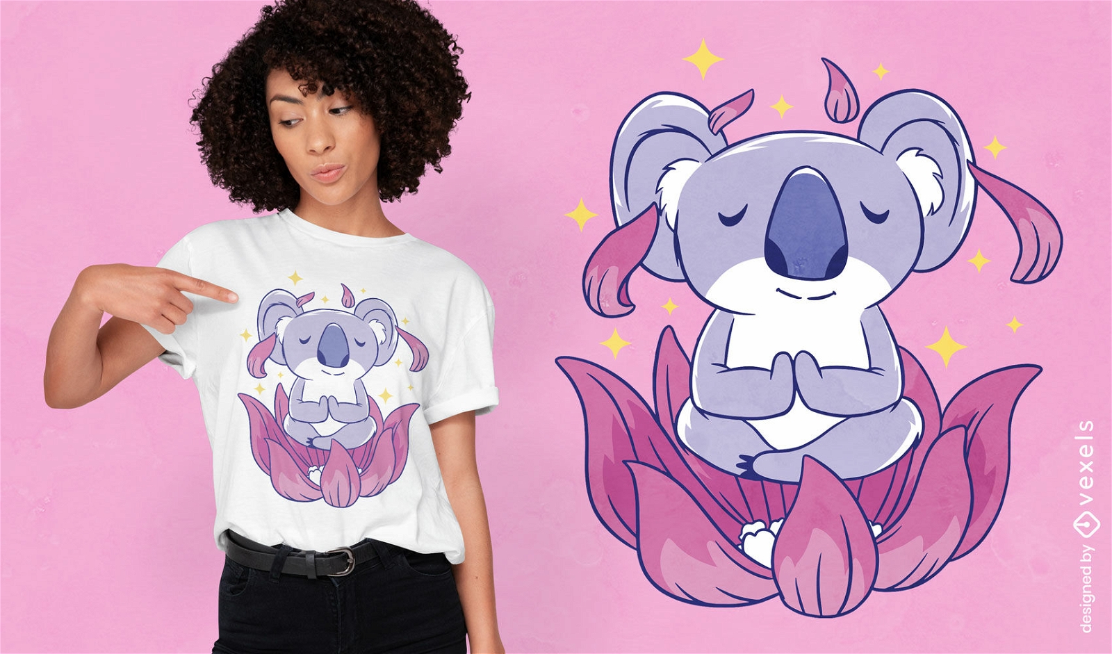 Design de camiseta de desenho animado de meditação de coala