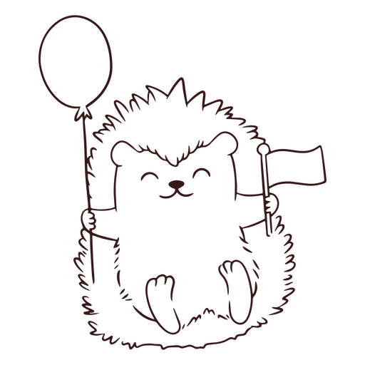 Cute hedgehog with flag and balloon  PNG Design