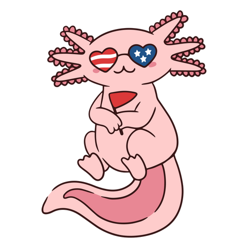 Axolotl rosa com ?culos de bandeira dos EUA Desenho PNG
