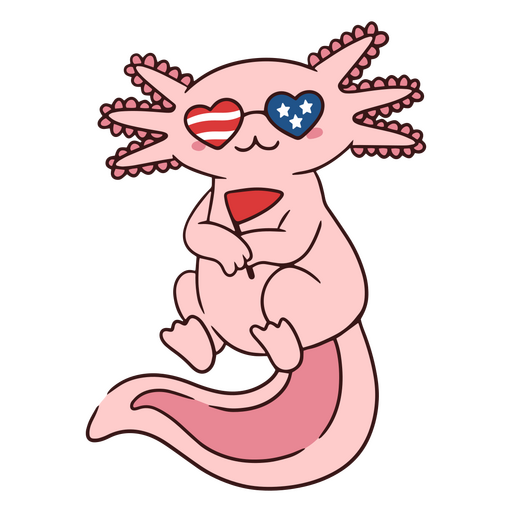 Axolotl rosa com óculos de bandeira dos EUA Desenho PNG