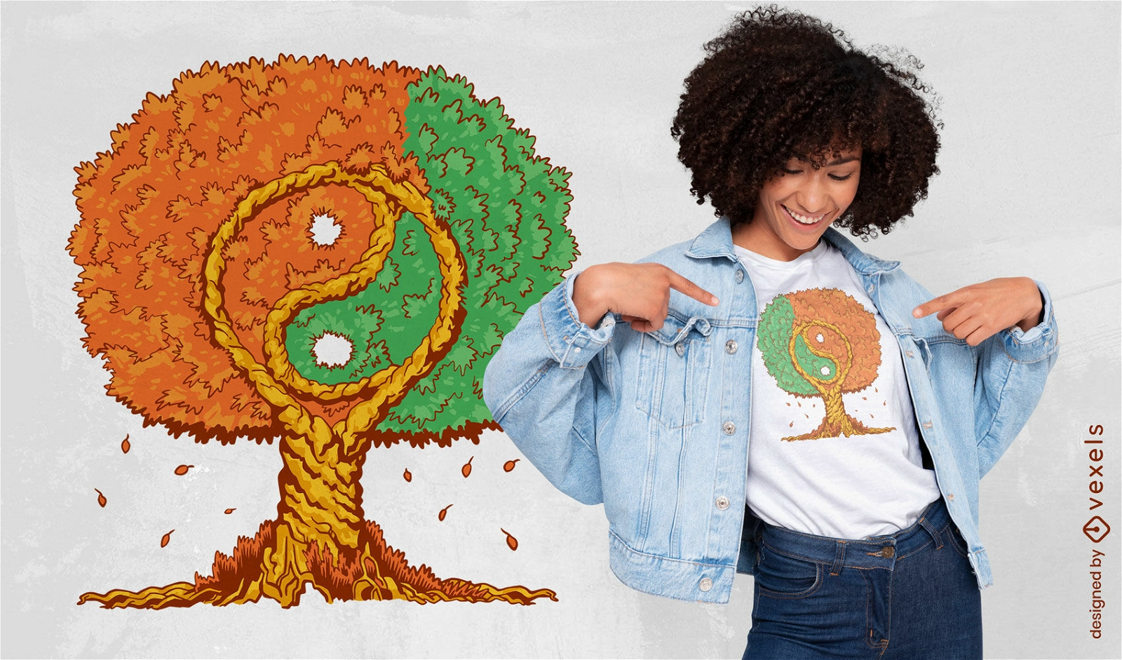 Diseño de camiseta del árbol de la vida de yin yang.