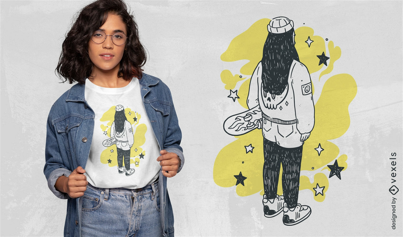 Skater-Teenager-Mädchen-T-Shirt-Design