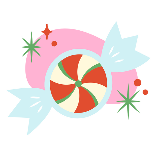Un caramelo festivo de menta a rayas rojas y verdes. Diseño PNG