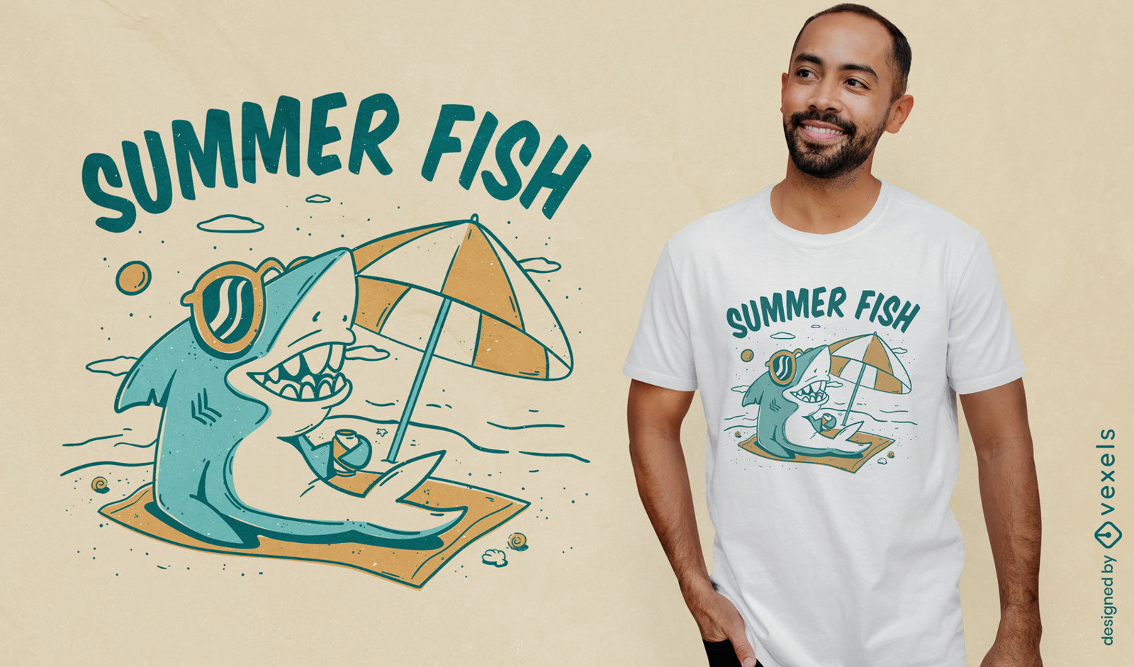 Design de camiseta de tubarão de peixe de verão