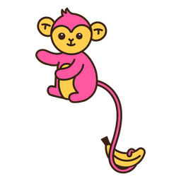 Pink and yellow monkey with banana Transparent PNG