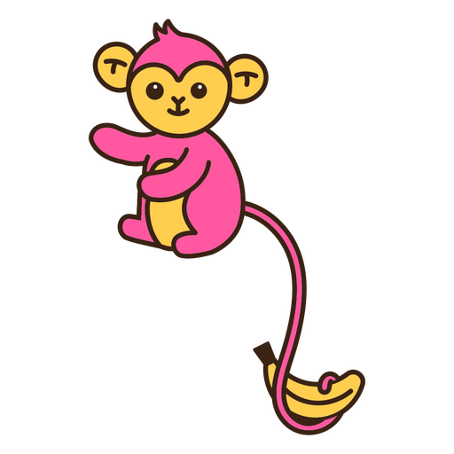 Pink and yellow monkey with banana PNG Design