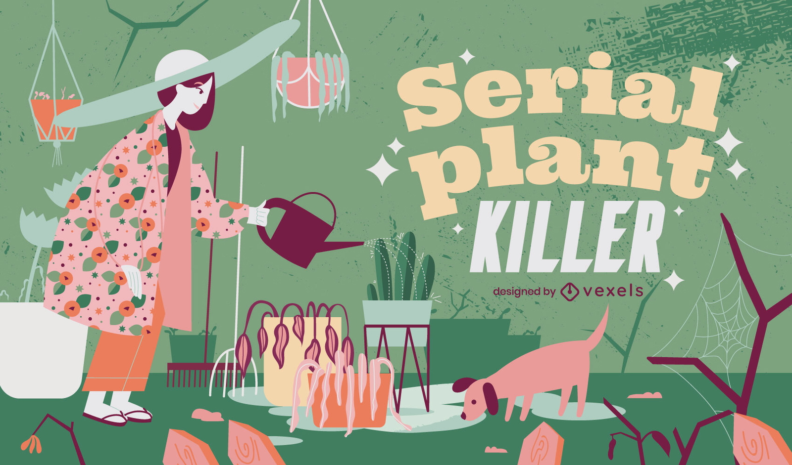 Diseño de ilustración de asesino de plantas en serie