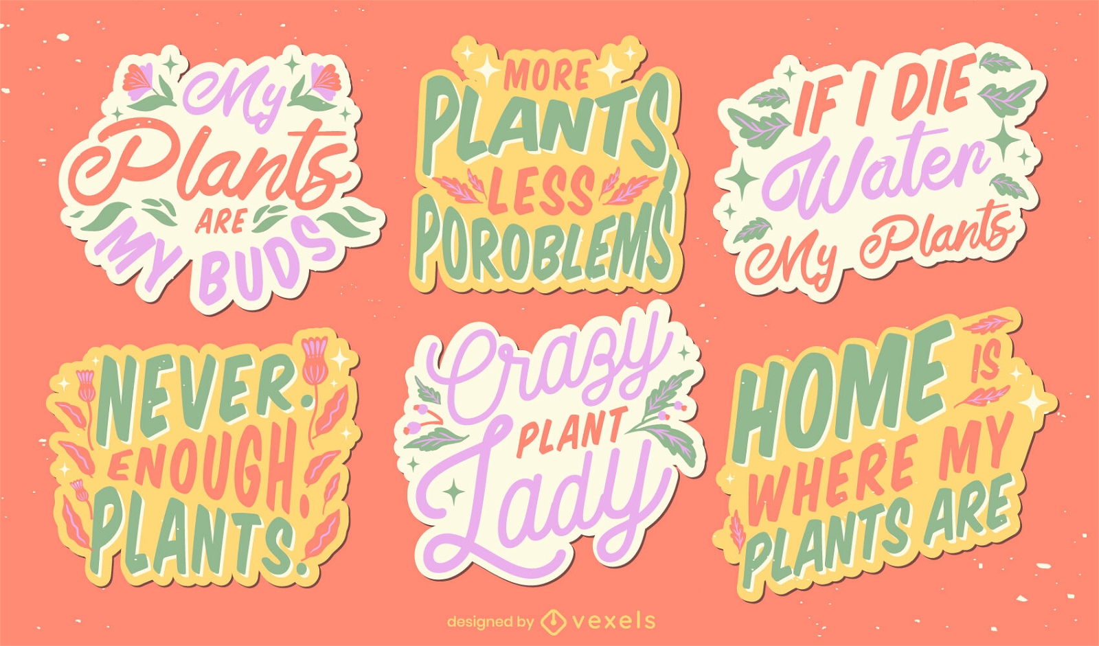 House plants quotes lettering set