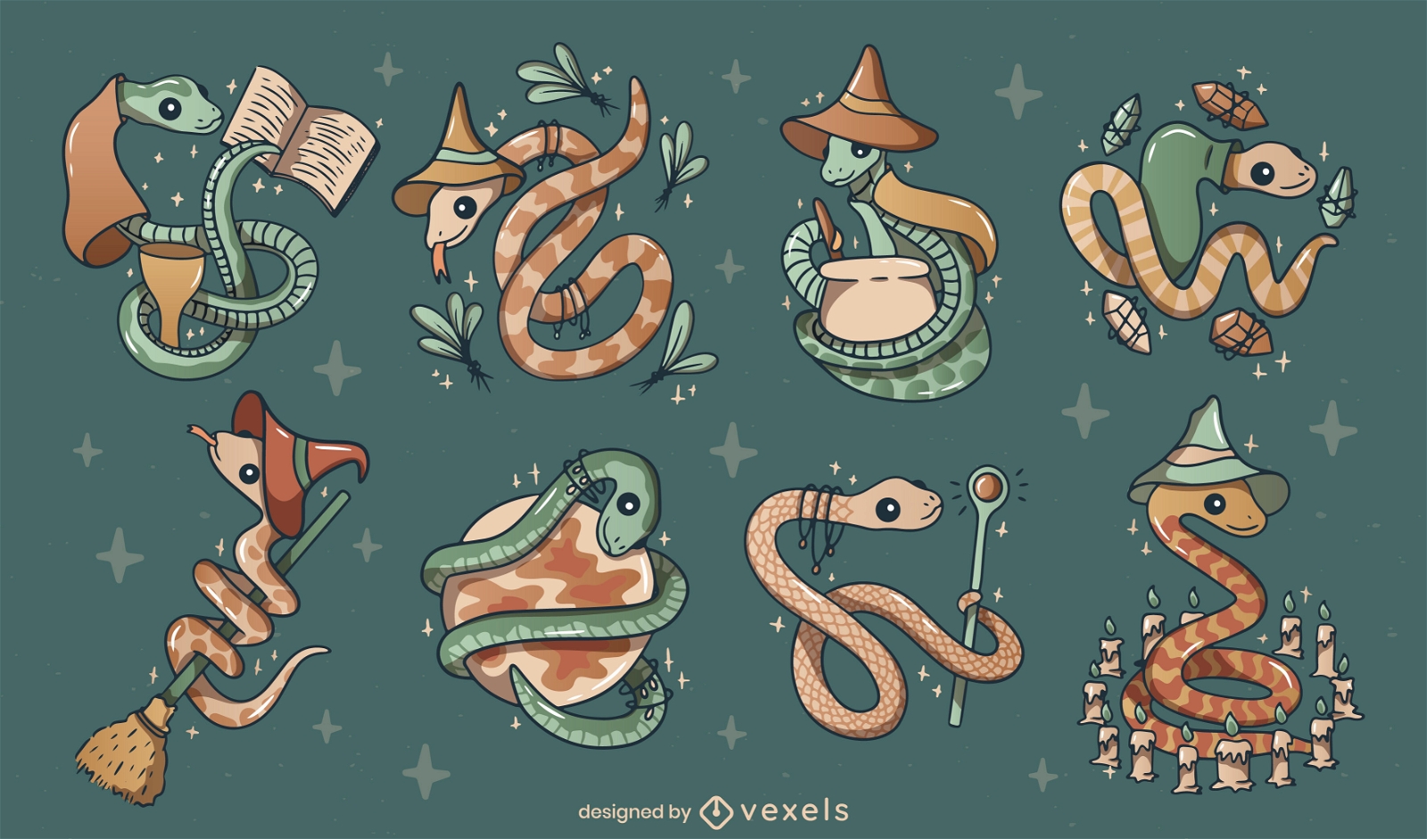 Conjunto de caracteres de serpientes de mago