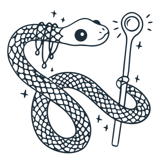 Trazo de personaje de varita de serpiente mago