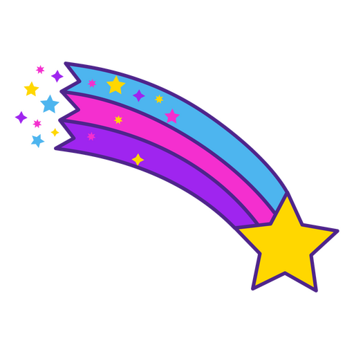 Estrela cadente brilhante e colorida Desenho PNG