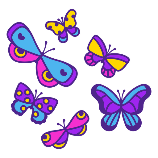 Diseño PNG Y SVG De Mariposas Voladoras De Colores Para Camisetas