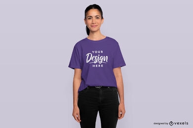 Modelo feminino com design de maquete de camiseta de rabo de cavalo