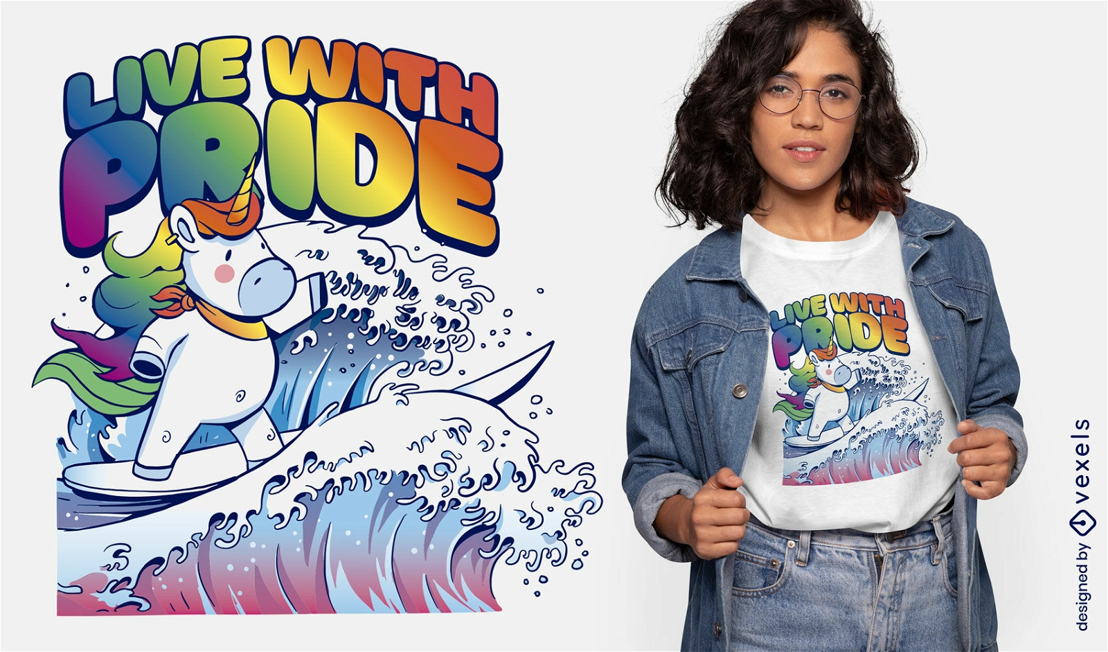 Lindo diseño de camiseta de dibujos animados de unicornio Pride