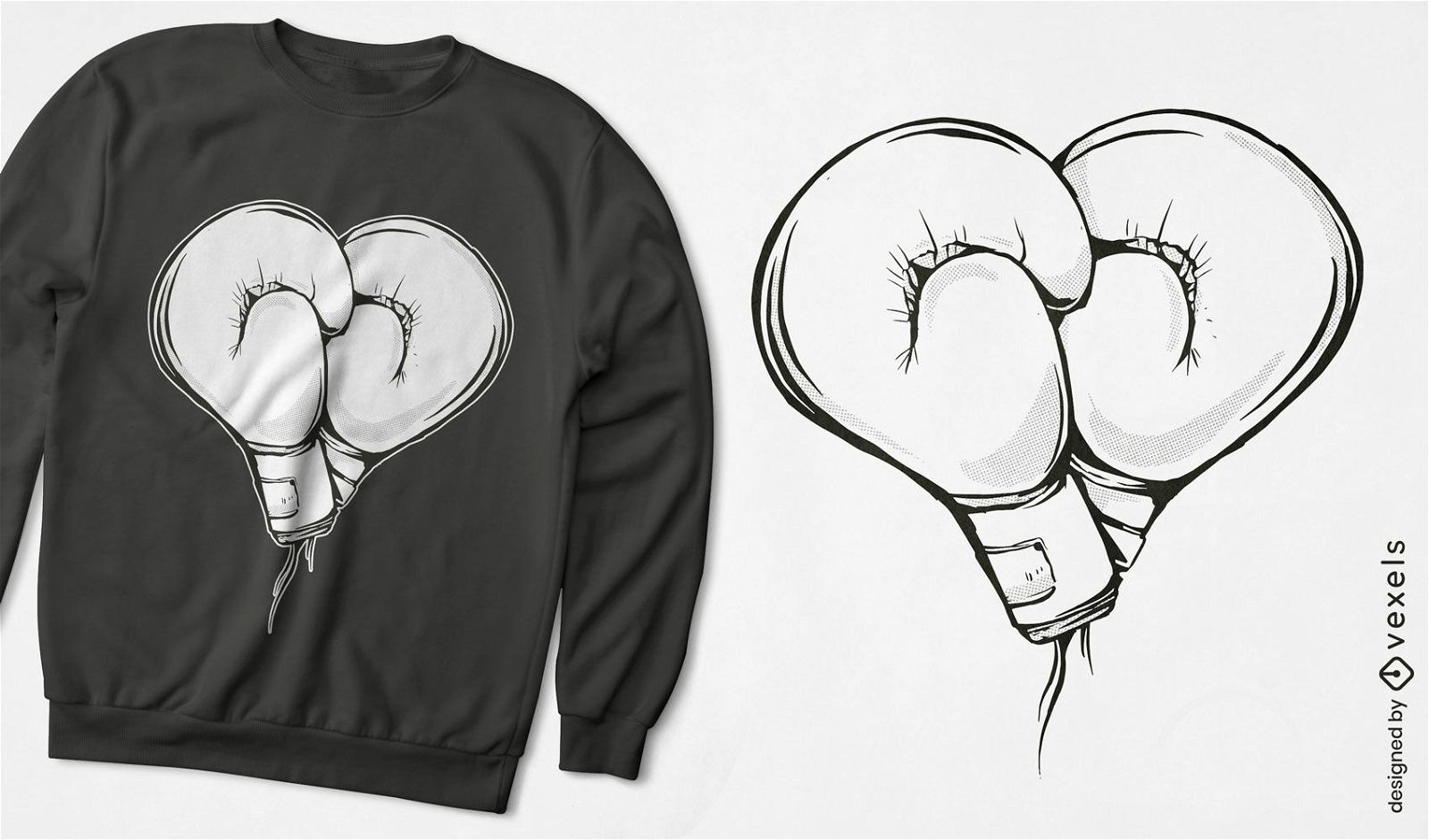 Diseño de camiseta de corazón de guantes de boxeo.