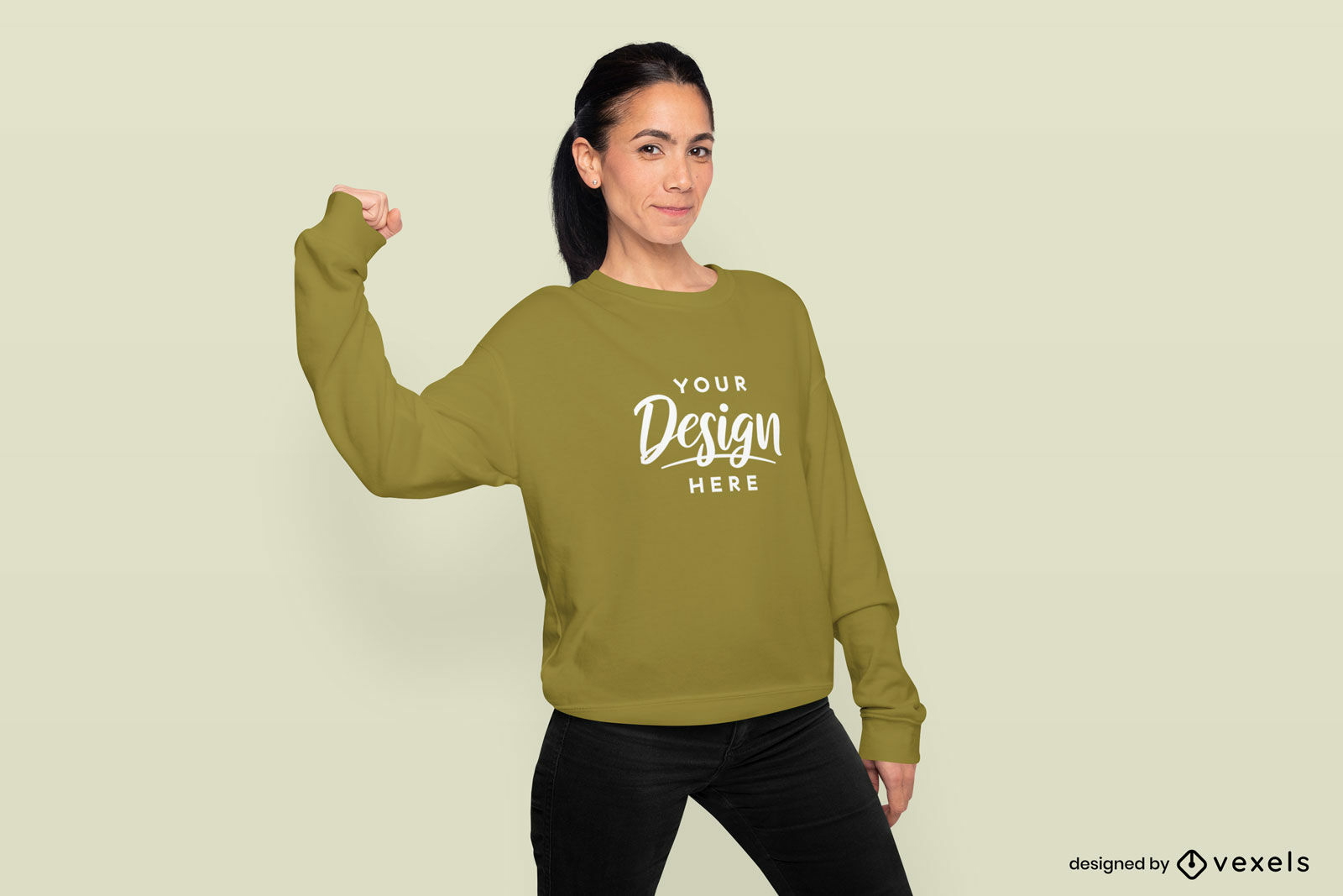 Starke brünette Frau Sweatshirt Mockup