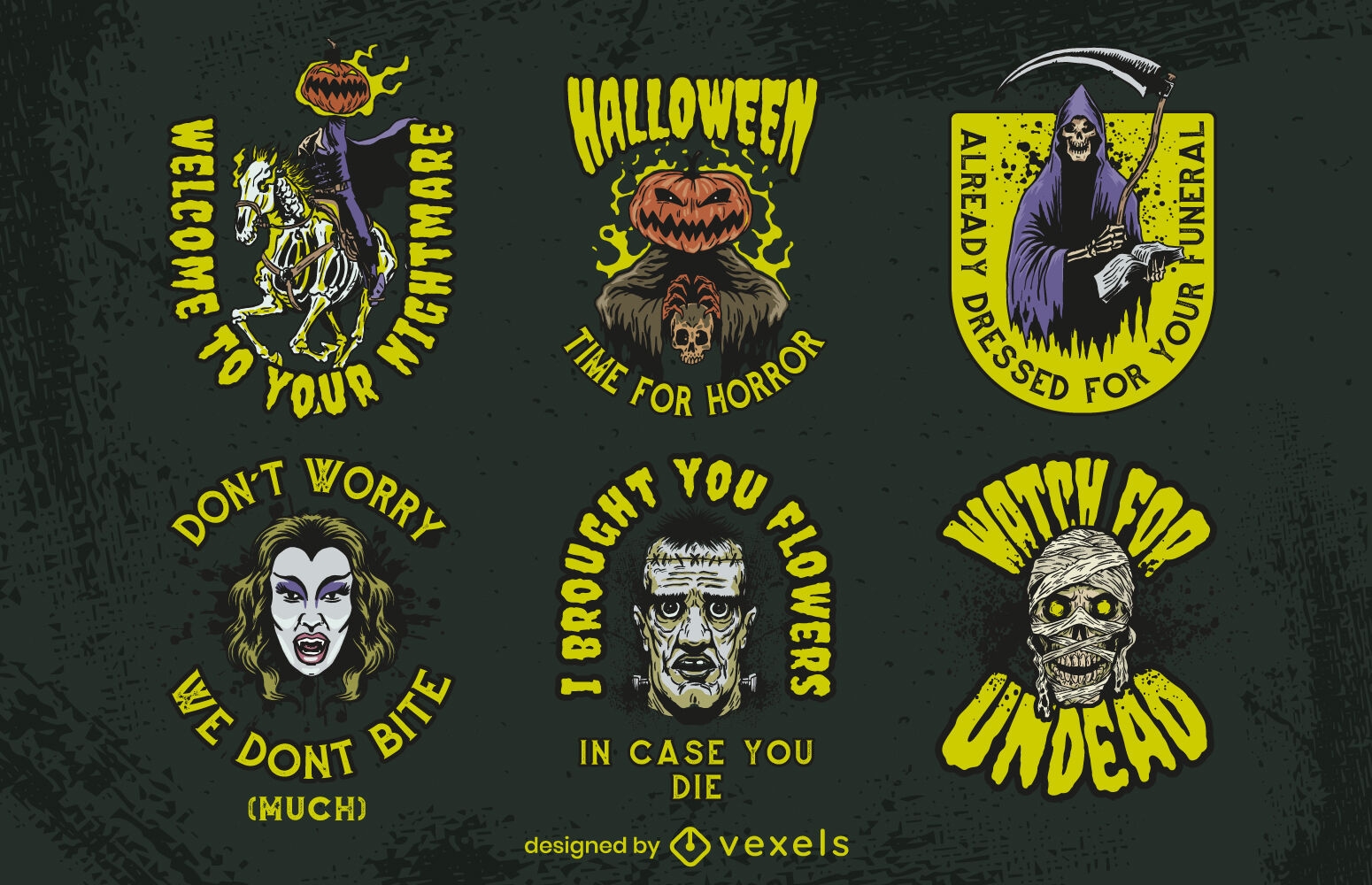 Conjunto de insignias de monstruos de Halloween