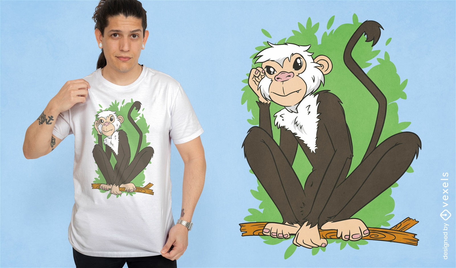 Design de camiseta de desenho animado de macaco capuchinho