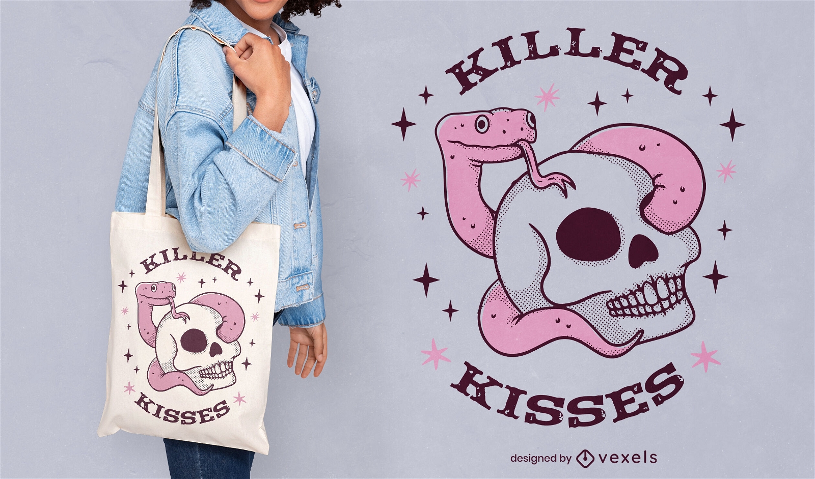 Skull and snake quote tote bag design