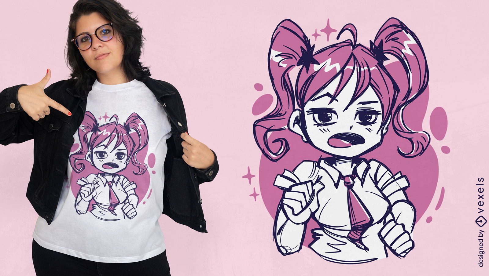 Diseño de camiseta de dibujo de chica anime