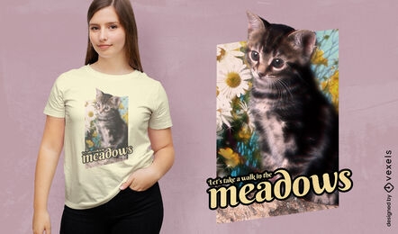 Cute kitten animal and flowers psd t-shirt