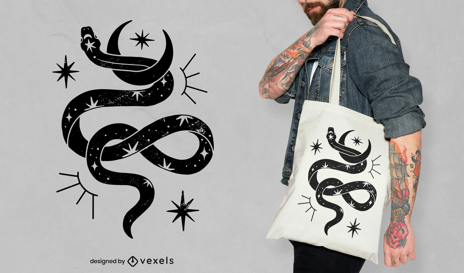 Diseño de bolso tote de serpiente mística