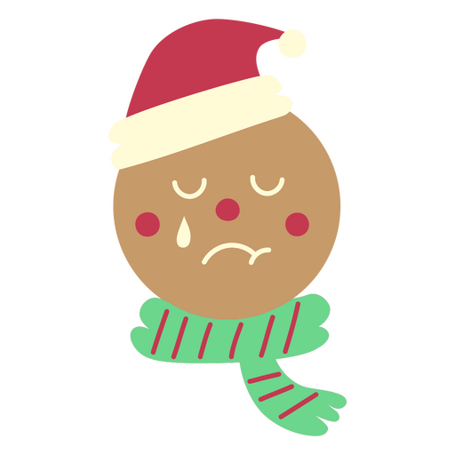 A sad gingerbread face with a scarf PNG Design