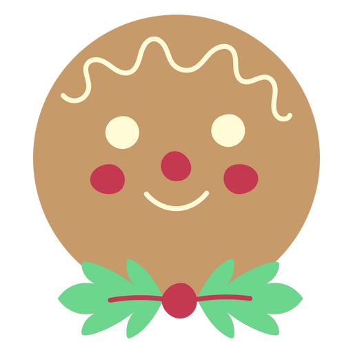 A cheerful gingerbread face with leaves PNG Design
