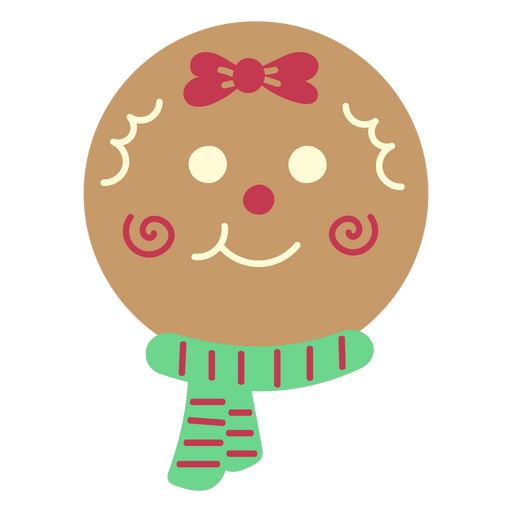 Smiling gingerbread face with a red bow in the head PNG Design
