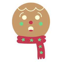 Gingerbread face with scarf and surprised expression PNG Design