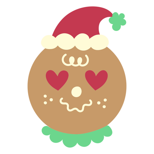 Gingerbread face with christmas hat and loving expression PNG Design