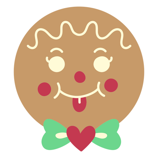 Cheerful gingerbread face with a green bow PNG Design