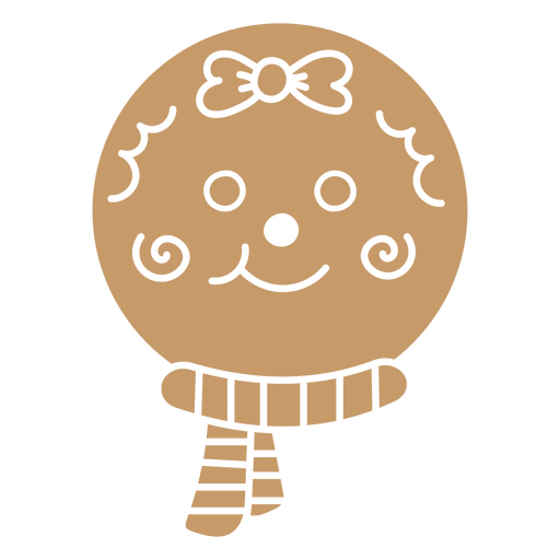 Smiling gingerbread face with curly hair and a bow PNG Design