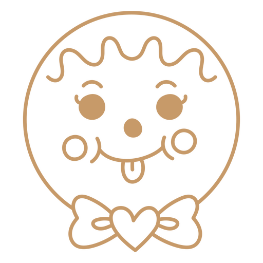 Gingerbread face with a heart-shaped bow PNG Design