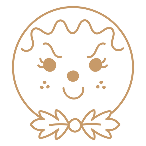 Gingerbread face with a leaf-shaped bow PNG Design