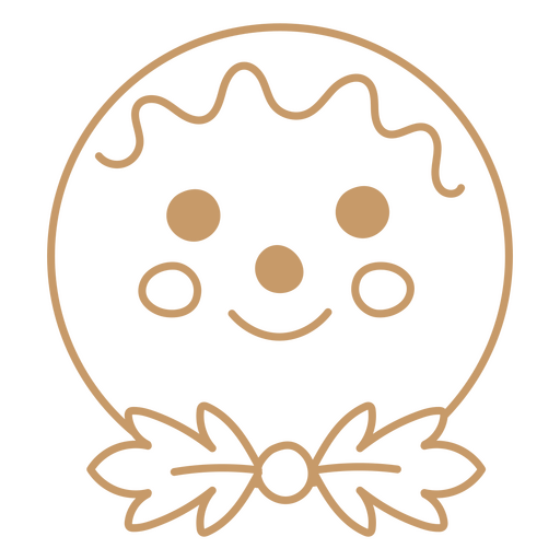 Cara de pan de jengibre con una gran sonrisa y un lazo en forma de hoja. Diseño PNG