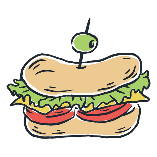 Sandwich mit Gemüse und einer grünen Olive PNG-Design